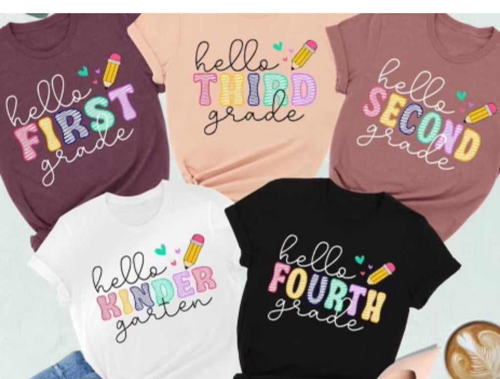 Hello Kindergarten Shirt, Hello First Grade Shirt, Hello Second Grade Shirt, Hello Third Grade Shirt, Back To School DTF transfer Ready to Press Transfer