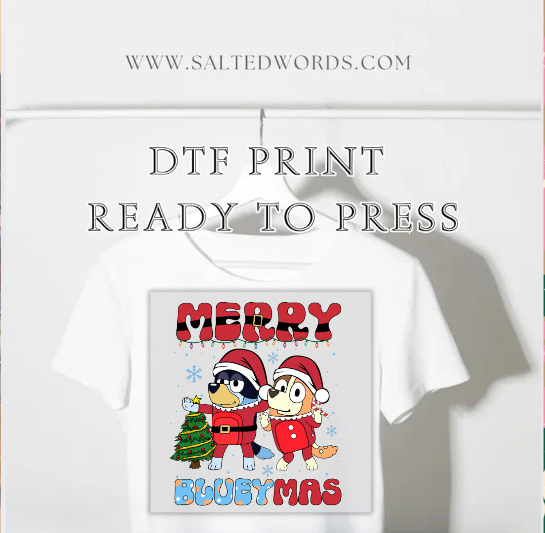 Merry Blueymas Christmas print bluey DTF print