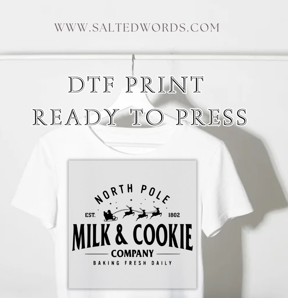 North Pole milk and cookies Christmas DTF print transfer Ready to Press