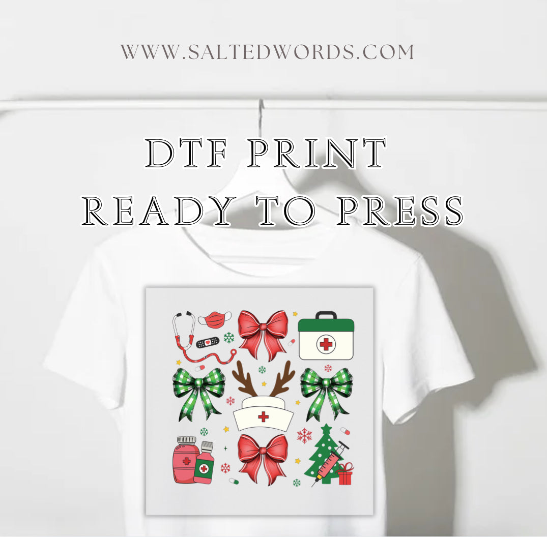 Nurse Croquette Christmas bow Christmas tree 6 set DTF print transfer Ready to Press