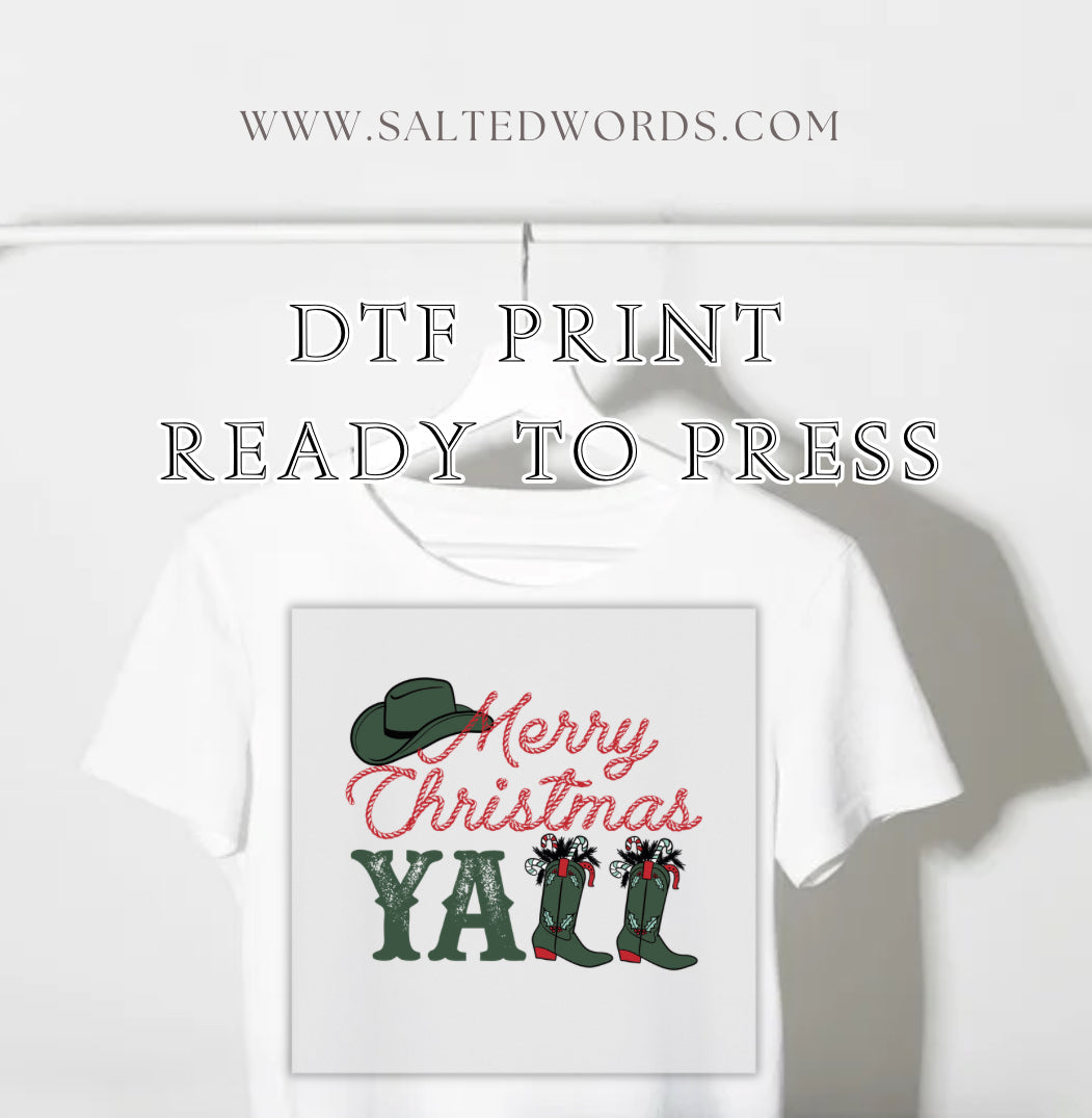 Merry Christmas Yall cowboy hat western Christmas  DTF print transfer Ready to Press