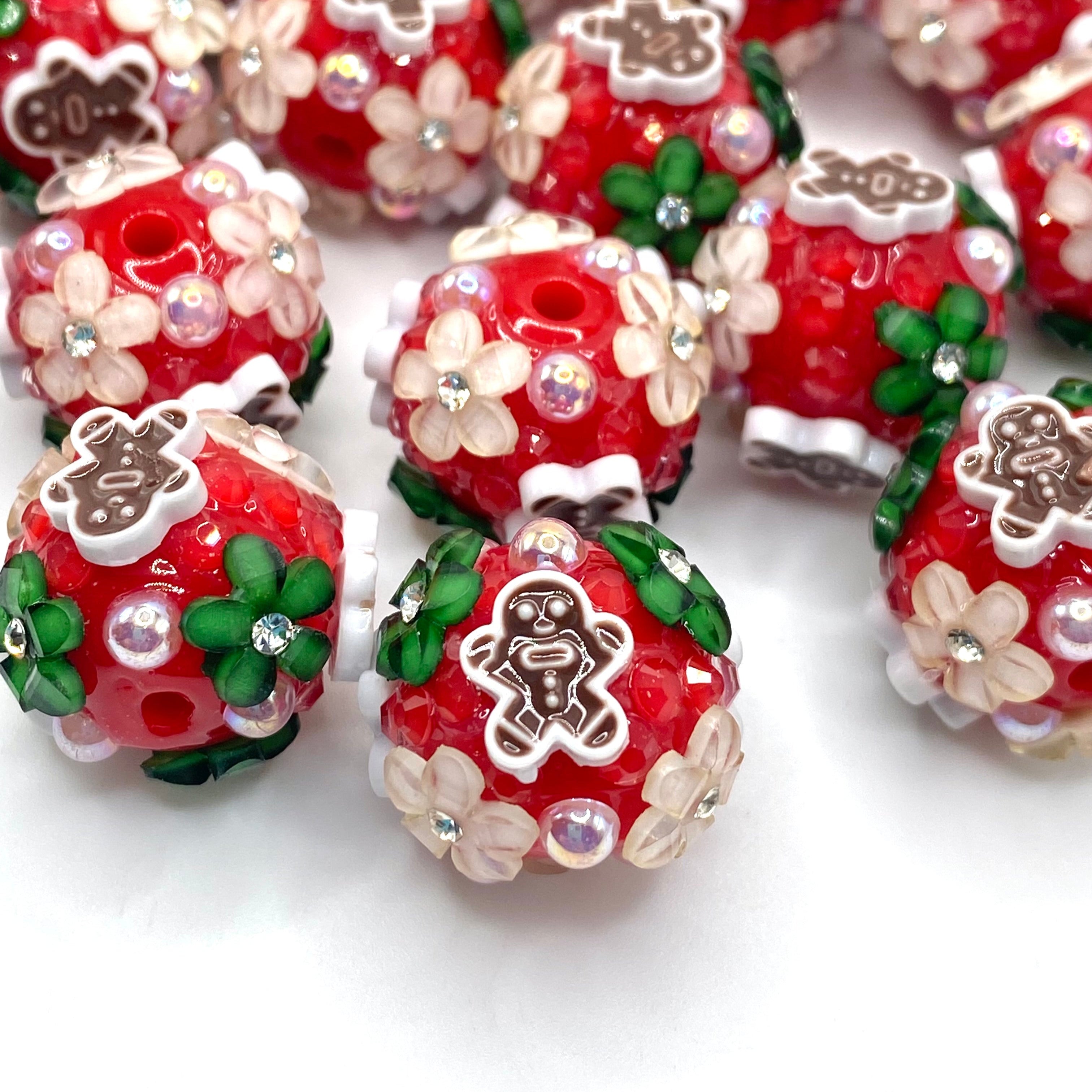 Christmas Fancy Flower Beads- 5pcs